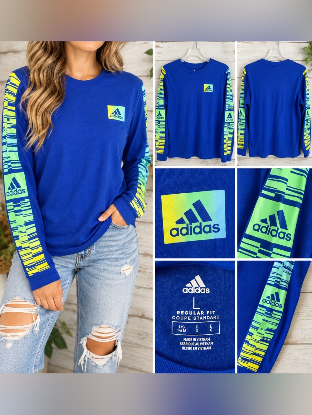 Adidas Girls Long Sleeve Graphic Shirt – Size L 14/16. NWOT